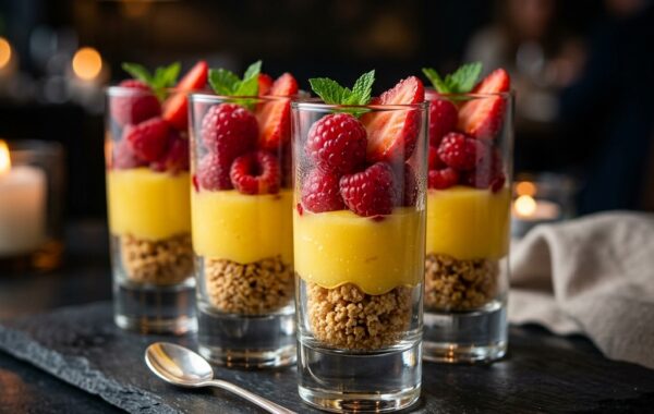 Verrines express : crumble, lemon curd et fruits rouges